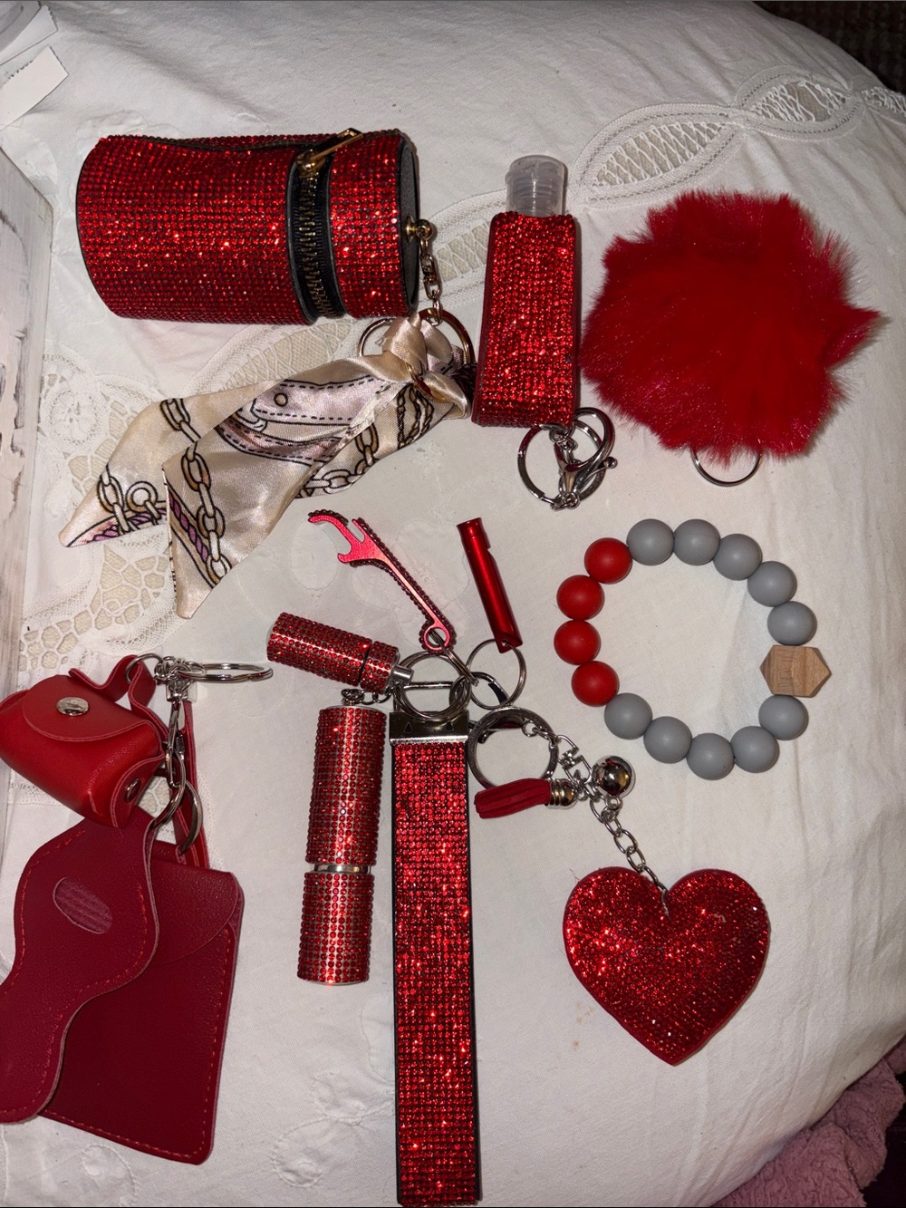 Red Sparkle Keychain Set 15 – Women's Accessories safety item.